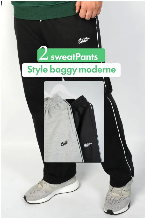 2 Sweatpants STWD By pull&bear  Chauds & Doux  ( Gris + Noir ) Ref-pb7I901H